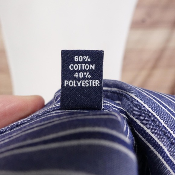 Chaps Dress Shirt Mens 17 34/35 Blue Striped Regular Fit Wrinkle Resistant - Picture 8 of 9